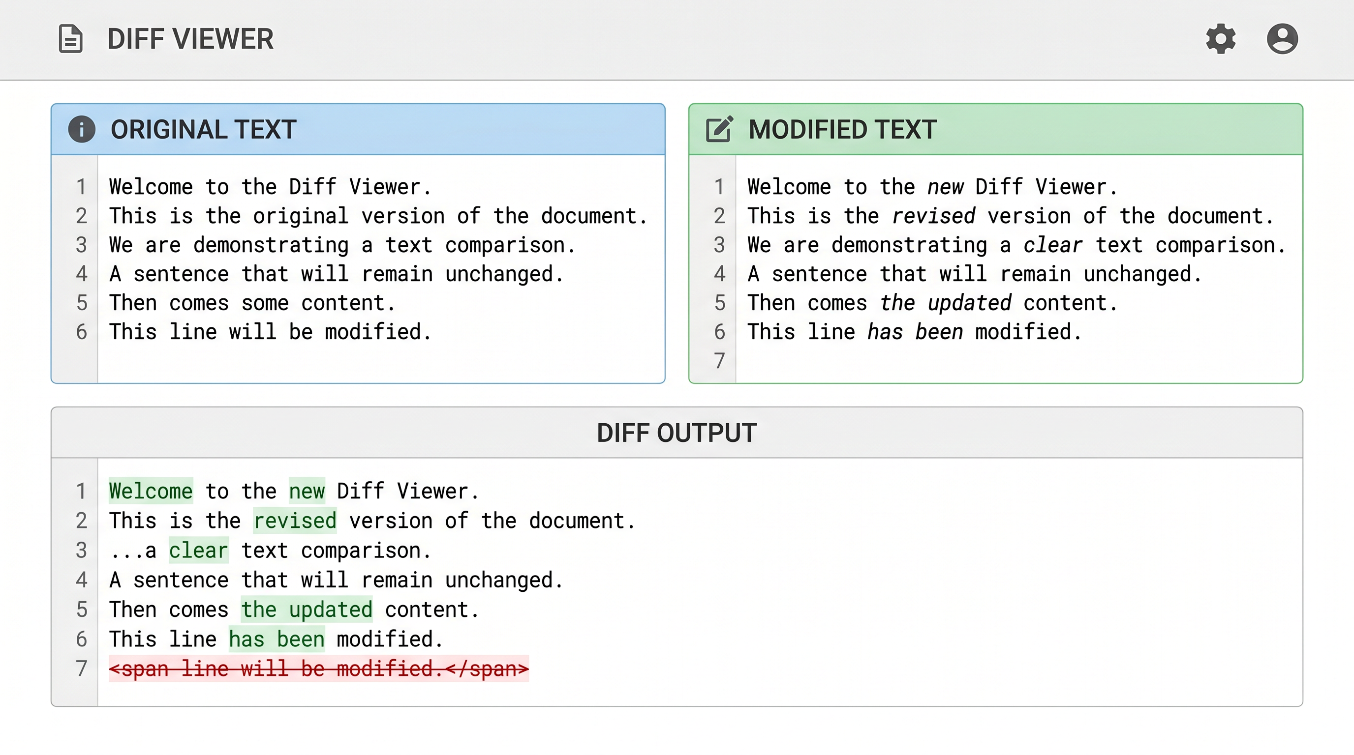 Text diff checker tool comparing two texts with highlighted differences